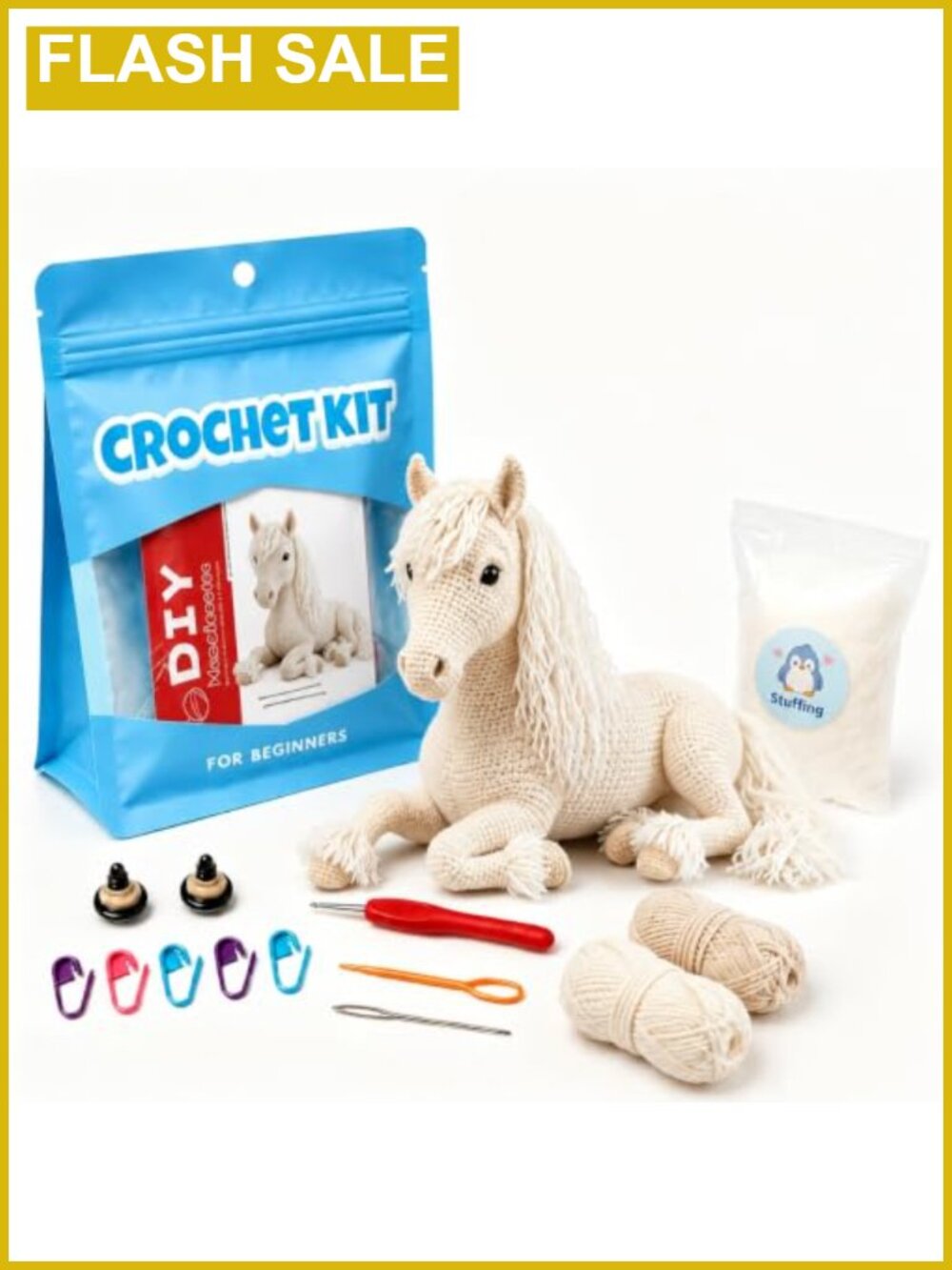 White Horse Amigurumi Crochet Kit for Beginners Complete DIY Craft Supplies